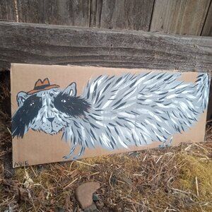 Long Raccoon Painting On Cardboard